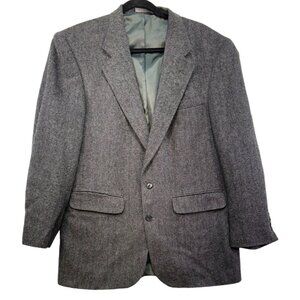 Lands End  Mens Wool Lambswool Blazer Long 42 Herringbone Pattern Made In USA
